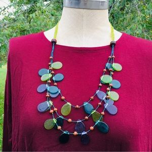 Art Glass Multi-Strand Teal Blue Green Seed bead Fashion Statement Necklace